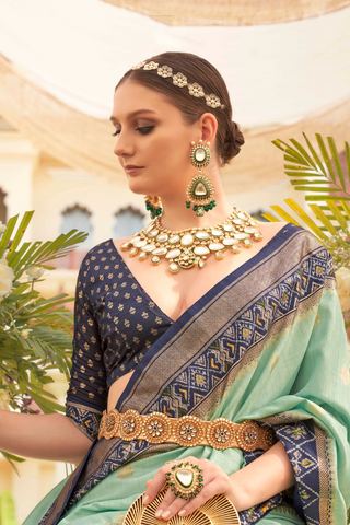Light Blue Banarasi Patola Silk Saree_Kumari Sarees
