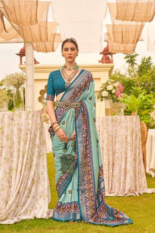 Light Blue Banarasi Patola Silk Saree_Kumari Sarees
