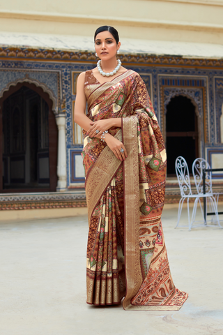 Light Brown Dola Viscose With Top Class Print Saree_Kumari Sarees