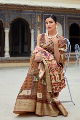 Light Brown Dola Viscose With Top Class Print Saree_Kumari Sarees