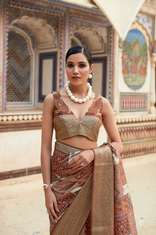 Light Brown Dola Viscose With Top Class Print Saree_Kumari Sarees