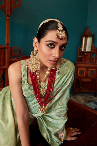 Light Green Soft Silk Saree With Floral Digital