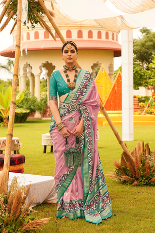 Light Pink Banarasi Patola Silk Saree_Kumari Sarees