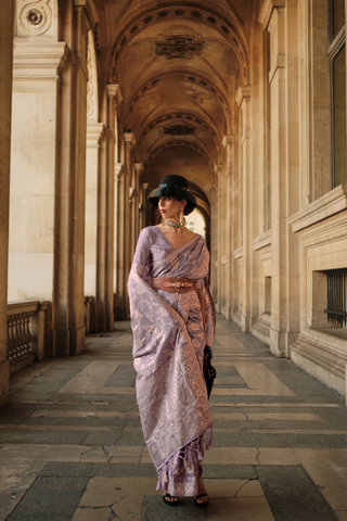 Lilac Gota Handloom Weaving Silk Saree_Kumari Sarees