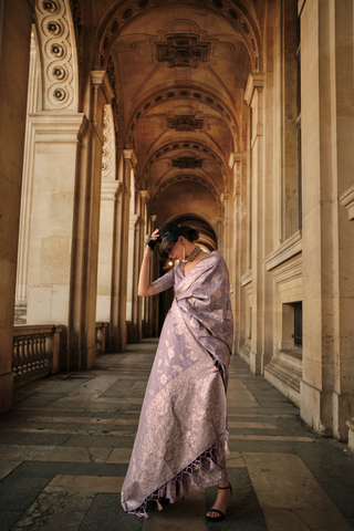 Lilac Gota Handloom Weaving Silk Saree_Kumari Sarees