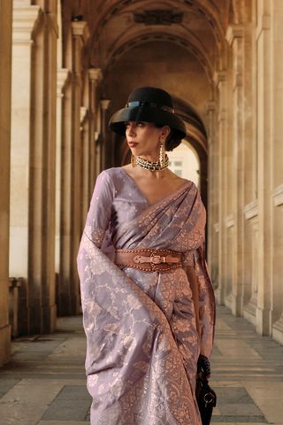 Lilac Gota Handloom Weaving Silk Saree_Kumari Sarees