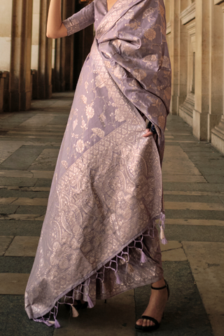 Lilac Gota Handloom Weaving Silk Saree_Kumari Sarees