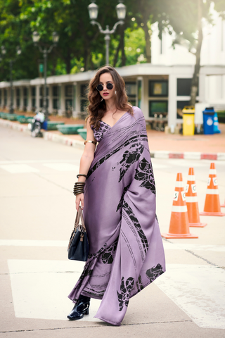Lilac Satin Silk Saree_Kumari sarees