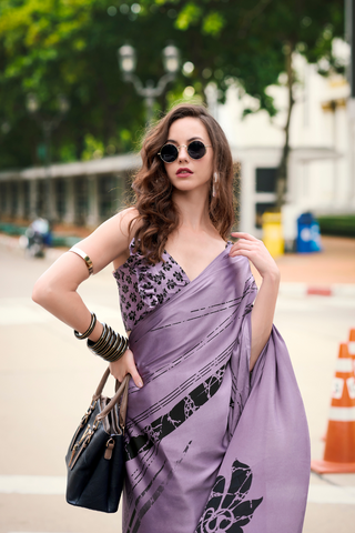 Lilac Satin Silk Saree_Kumari sarees