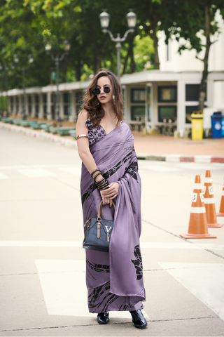 Lilac Satin Silk Saree_Kumari sarees