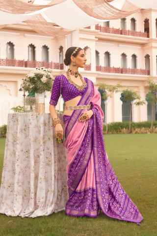 Lilac & Purple Banarasi Patola Silk Saree_Kumari Sarees