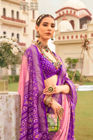 Lilac & Purple Banarasi Patola Silk Saree_Kumari Sarees