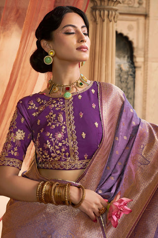 Lavender Pure Satin Fancy Saree_Kumari sarees