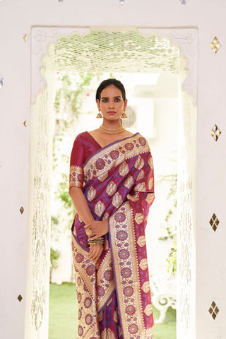 Lavender Pure Satin Weaving Silk Saree_Kumari Sarees