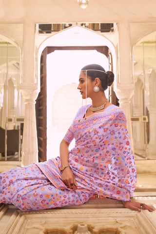 Lavender Kashmiri Modal Handloom Weaving Silk Saree_Kumari Sarees