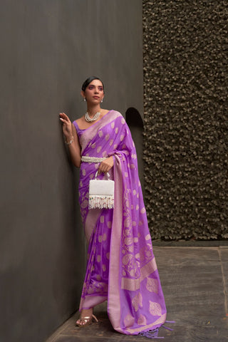 Lavender Nylon Chinon Two - Tone Weaving Saree