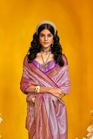 Lavender Pure Handloom Dharmavaram Weaving Silk Saree_Kumari Sarees
