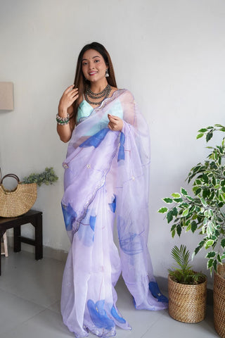 Lavender Organza Silk Saree_Kumari Sarees