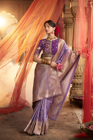Lavender Pure Satin Fancy Saree_Kumari sarees