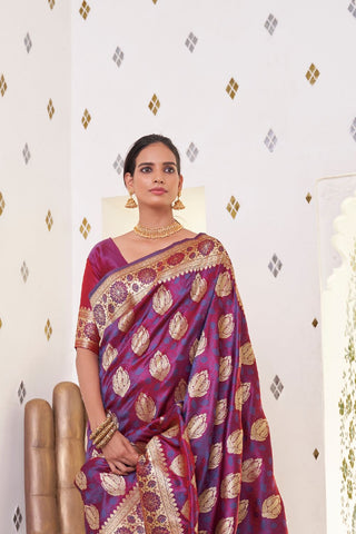 Lavender Pure Satin Weaving Silk Saree_Kumari Sarees