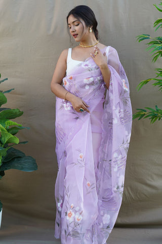 Lavender Organza Silk Saree_Kumari Sarees