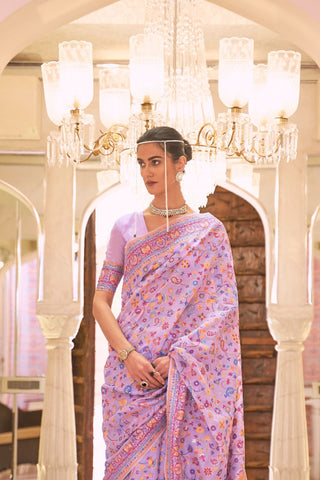 Lavender Kashmiri Modal Handloom Weaving Silk Saree_Kumari Sarees