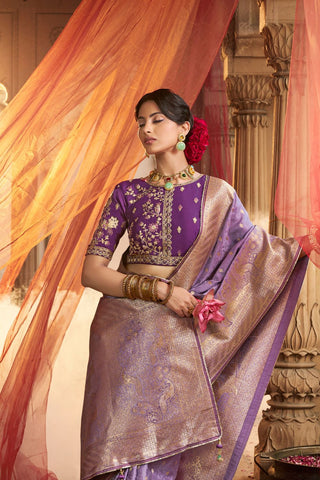 Lavender Pure Satin Fancy Saree_Kumari Sarees