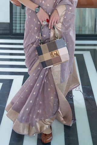Lavender Modal Mukaish Handloom Saree_Kumari Sarees