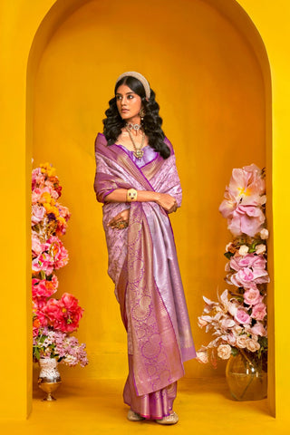 Lavender Pure Handloom Dharmavaram Weaving Silk Saree_Kumari Sarees