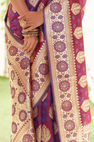 Lavender Pure Satin Weaving Silk Saree_Kumari Sarees