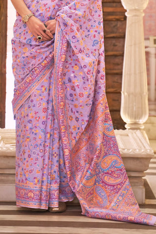 Lavender Kashmiri Modal Handloom Weaving Silk Saree_Kumari Sarees