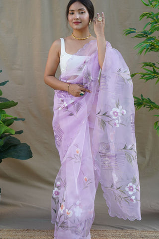 Lavender Organza Silk Saree_Kumari Sarees