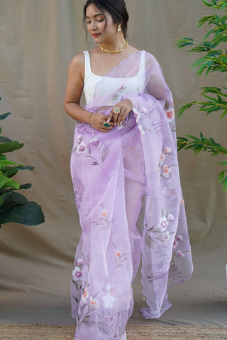 Lavender Organza Silk Saree_Kumari Sarees