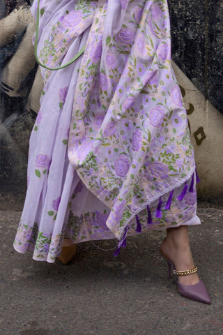 Lavender Parsi Weaving - Handwoven Textured Silk Saree_Kumari Sarees