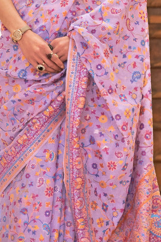 Lavender Kashmiri Modal Handloom Weaving Silk Saree_Kumari Sarees