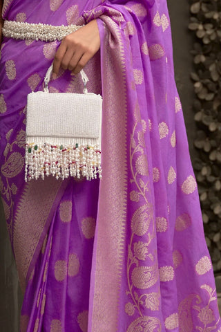 Lavender Nylon Chinon Two - Tone Weaving Saree