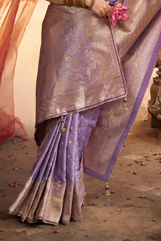 Lavender Pure Satin Fancy Saree_Kumari Sarees