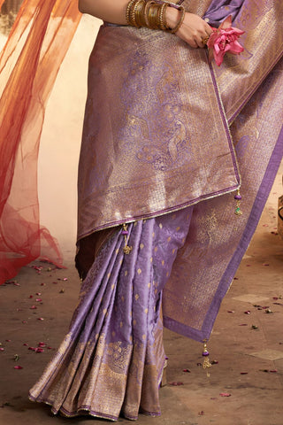 Lavender Pure Satin Fancy Saree_Kumari Sarees