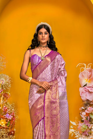 Lavender Pure Handloom Dharmavaram Weaving Silk Saree_Kumari Sarees