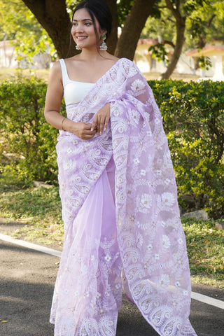 Lavender Organza Silk Saree_Kumari Sarees