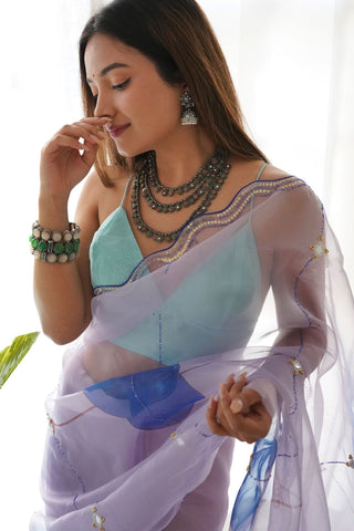 Lavender Organza Silk Saree