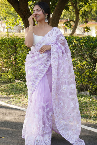 Lavender Organza Silk Saree_Kumari Sarees