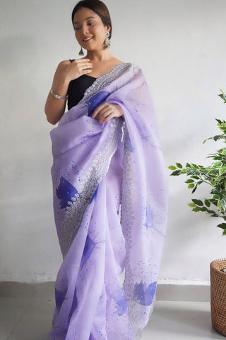 Lavender Organza Silk Saree_Kumari Sarees