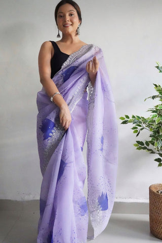 Lavender Organza Silk Saree_Kumari Sarees