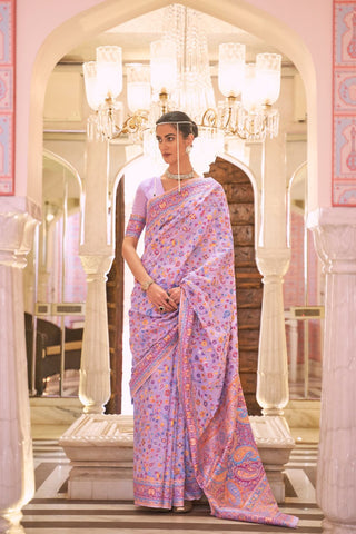 Lavender Kashmiri Modal Handloom Weaving Silk Saree_Kumari Sarees