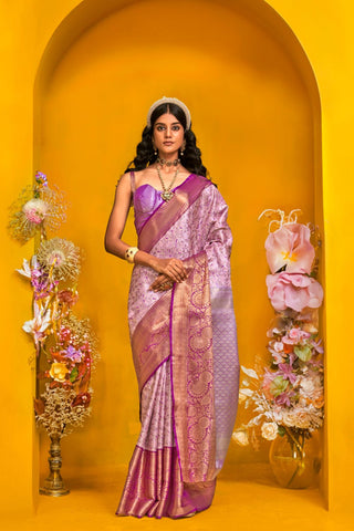 Lavender Pure Handloom Dharmavaram Weaving Silk Saree_Kumari Sarees