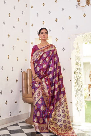 Lavender Pure Satin Weaving Silk Saree_Kumari Sarees