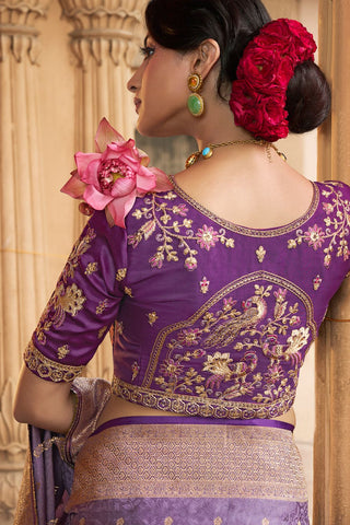 Lavender Pure Satin Fancy Saree_Kumari sarees