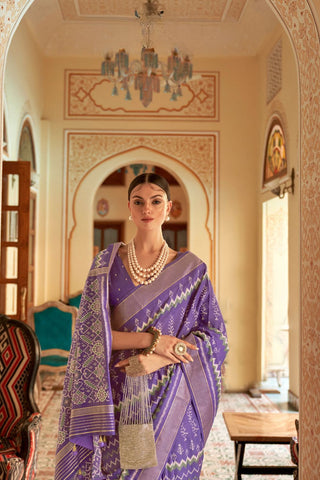 Lavender Banarasi Patola Silk Saree_Kumari Sarees