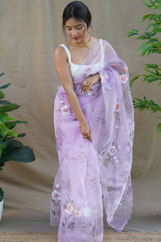Lavender Organza Silk Saree_Kumari Sarees
